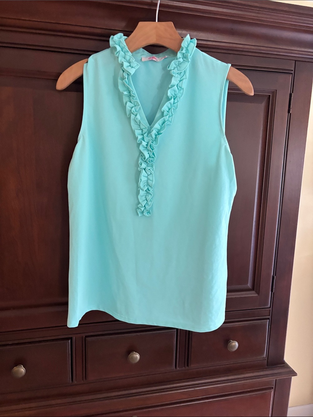 Aryeh Aqua Ruffle V-Neck Sleeveless Tank